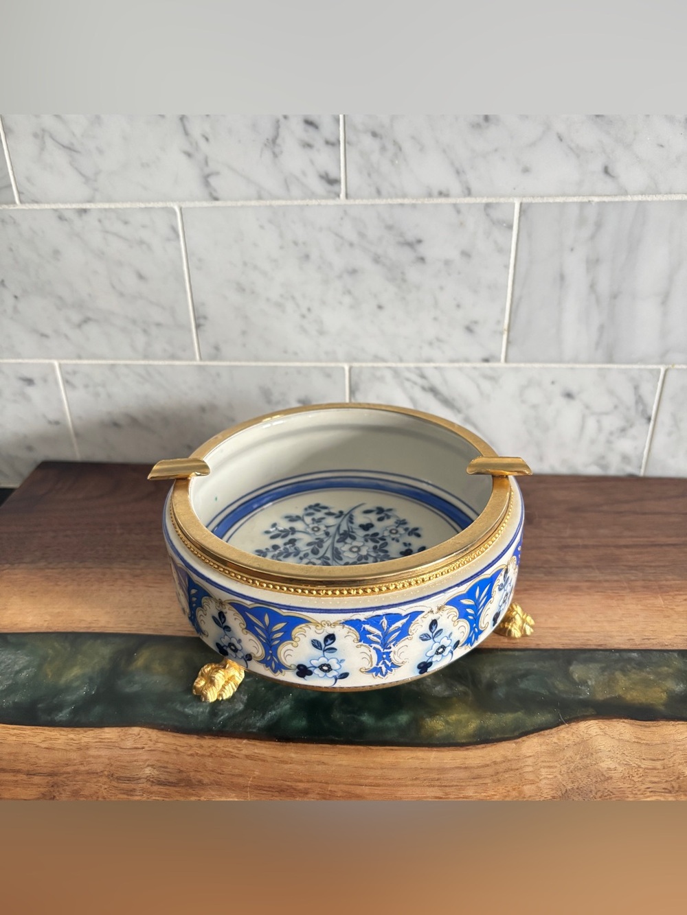Vintage Hand Painted and Signed Porcelain Footed Ashtray, J. B. Hirsch Co